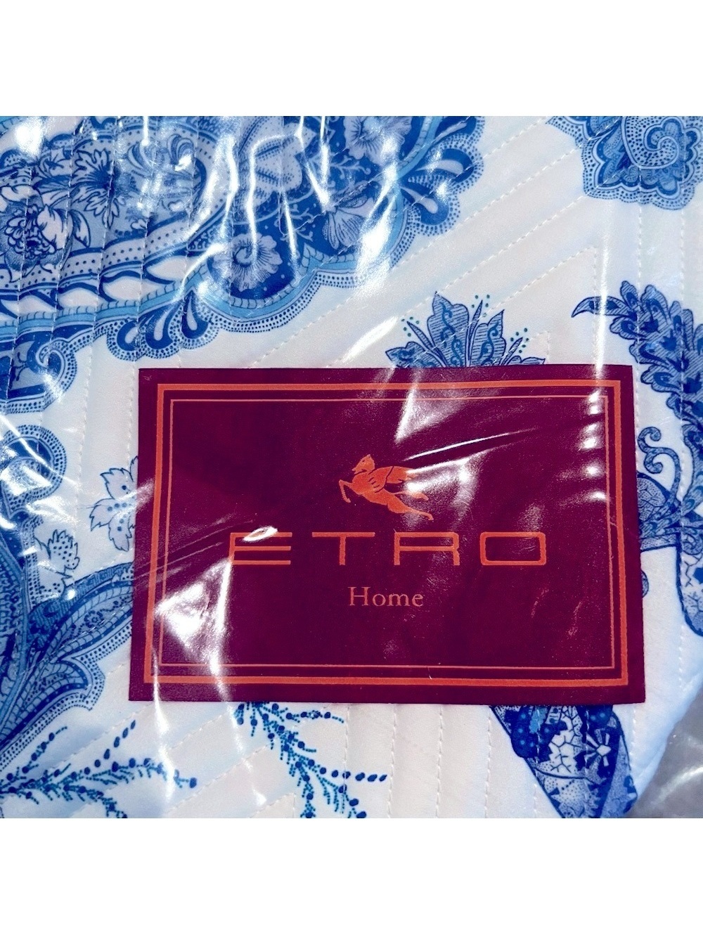 ETRO Home Loures Queen Quilted Bedspread, Paisley White & Blue, New with Tag